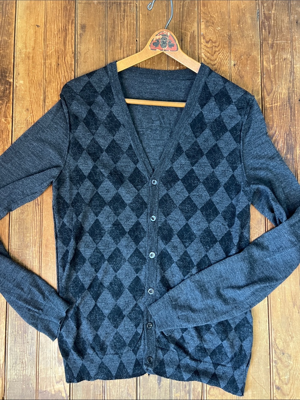 Men's Gucci Charcoal Argyle V-Neck wool Cardigan Sweater